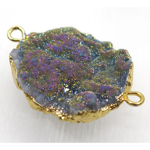 rainbow Solar Agate druzy connector, freeform, gold plated