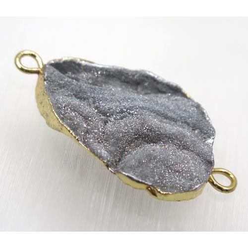 silver Solar Agate druzy connector, freeform, gold plated