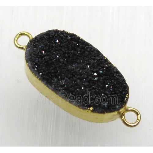 black druzy quartz connector, oval, gold plated