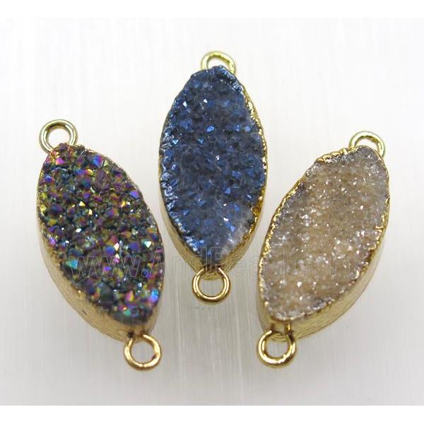 druzy quartz Marquise connector, mix color, horse-eye, gold plated