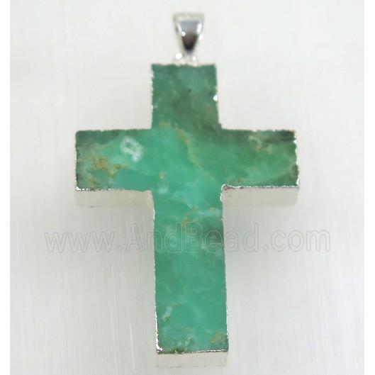 green Australian Chrysoprase cross pendant, 925 silver plated