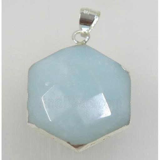 blue Aventurine hexagon pendant, 925 silver plated