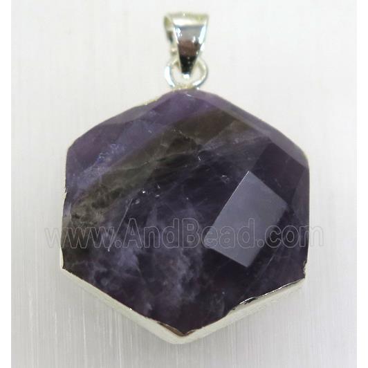 purple Amethyst hexagon pendant, 925 silver plated