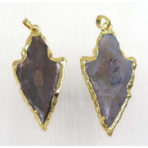 Nurtal hammered Rock Agate arrowhead pendant, gold plated