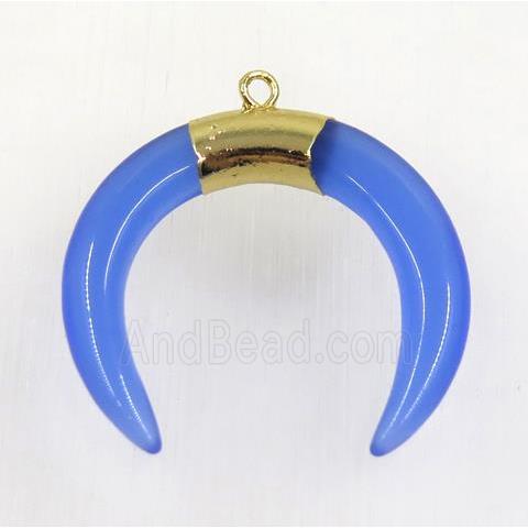 blue crystal glass crescent pendant, gold plated