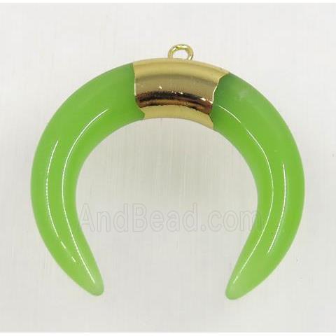 olive crystal glass crescent pendant, gold plated