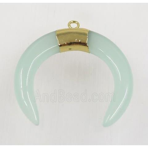 lt.green crystal glass crescent pendant, gold plated