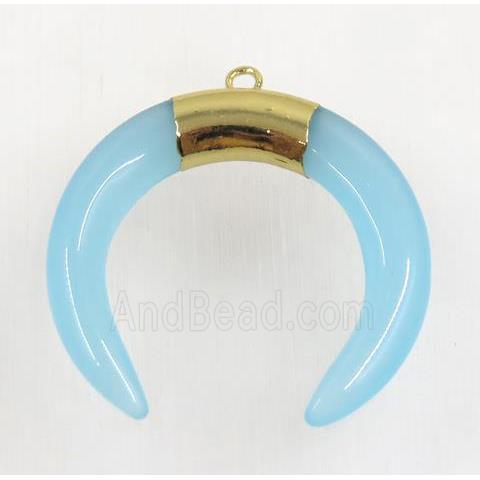 blue crystal glass crescent pendant, gold plated