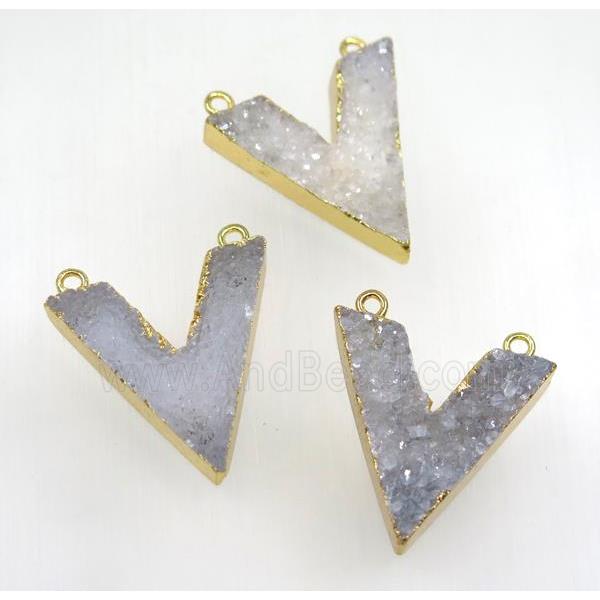 natural druzy agate V pendant, gold plated