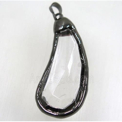 Chinese crystal glass teardrop pendant, black plated