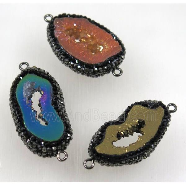 druzy agate slice connector paved rhinestone, freeform, mix color