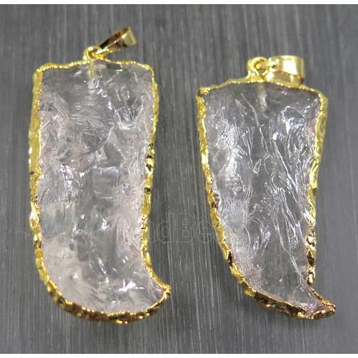 Hammered Clear Quartz horn pendant, gold plated