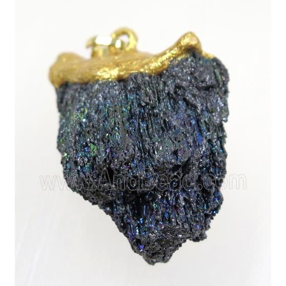 rainbow Lava stone nugget pendant, freeform, gold plated