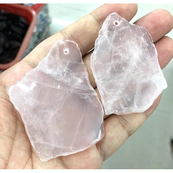 rose quartz slice pendant, faceted freeform