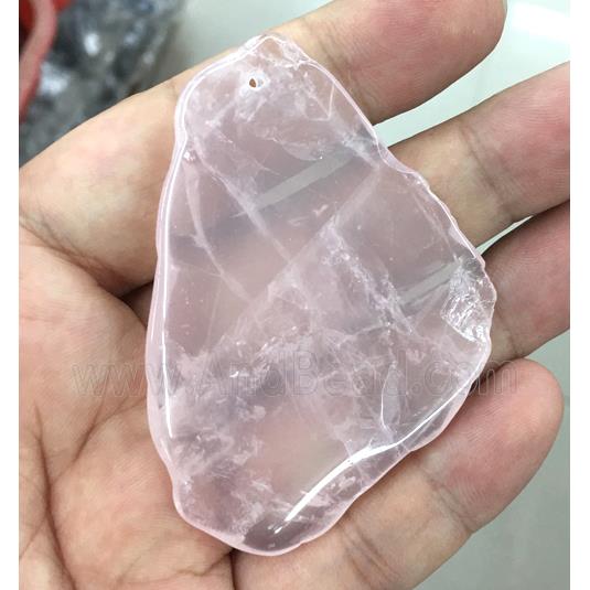 rose quartz slab pendant, freeform, polished
