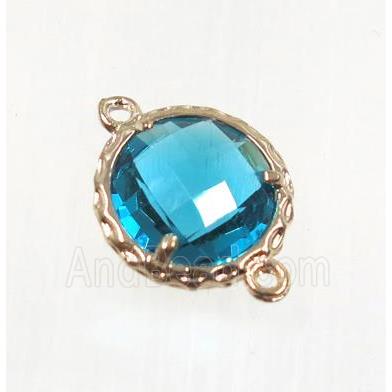 aqua Chinese Crystal Glass connector, coin round, gold plated