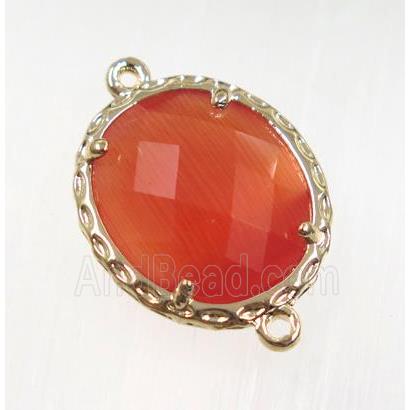 orange Chinese Crystal Glass connector, oval, gold plated