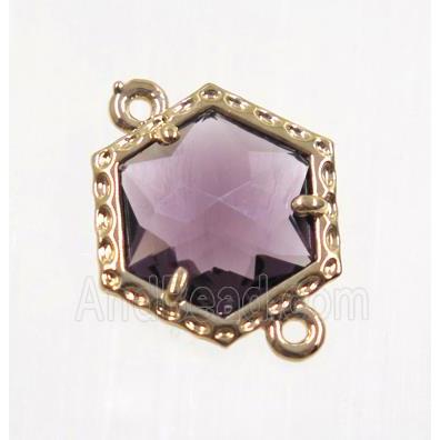 purple Chinese Crystal Glass connector, gold plated