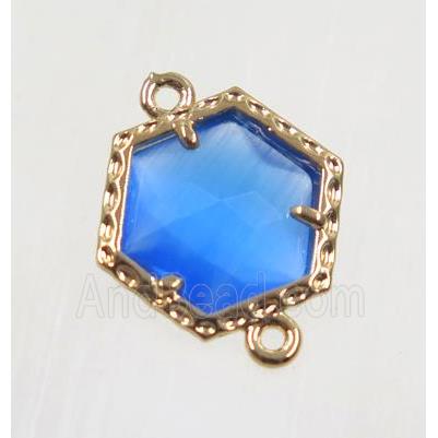 blue Chinese Crystal Glass connector, gold plated