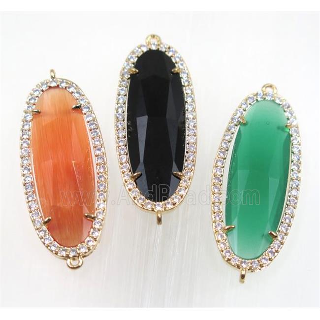 gemstone connector paved zircon, gold plated, mix color