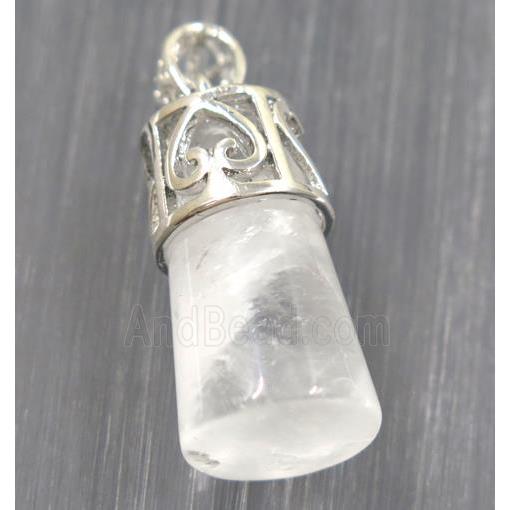 clear quartz column pendant, copper, platinum plated