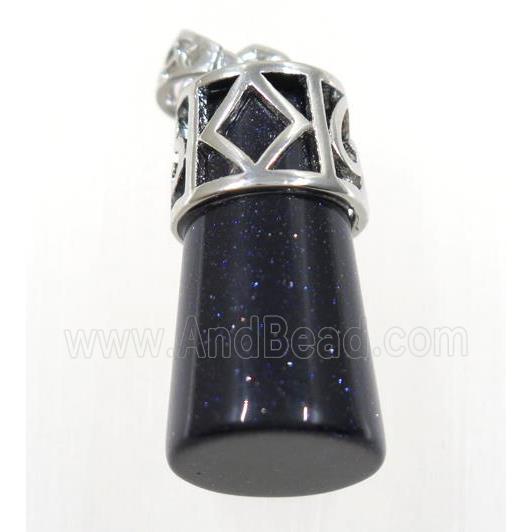 blue sandStone column pendant, copper, platinum plated