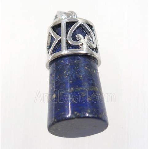 blue Lapis Lazuli column pendant, copper, platinum plated