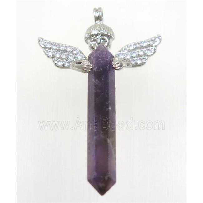 gemstone pendant, angel, platinum plated