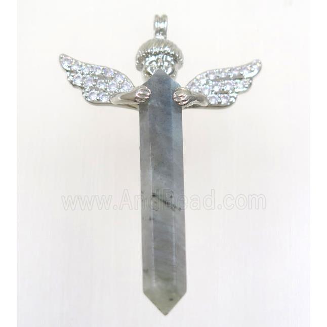 gemstone pendant, angel, platinum plated