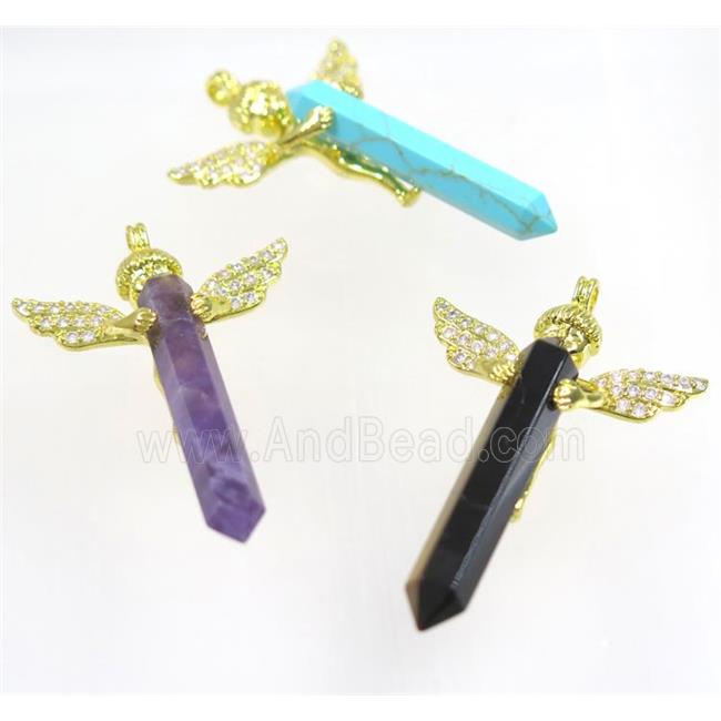gemstone pendant, angel, gold plated