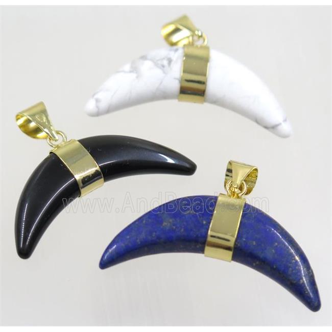 mix gemstone crescent moon pendant, gold plated
