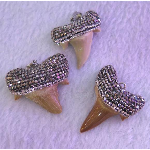 fossil shark-tooth pendant paved rhinestone