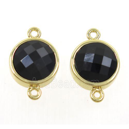 black onyx agate circle connector, gold plated