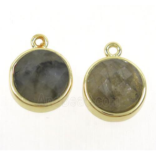 Labradorite pendant, flat-round, gold plated