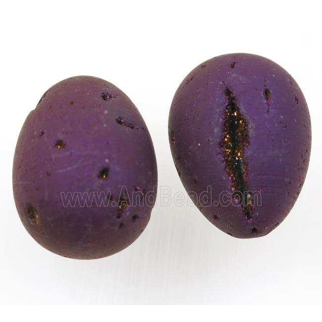 purple Agate druzy egg charms, no-hole