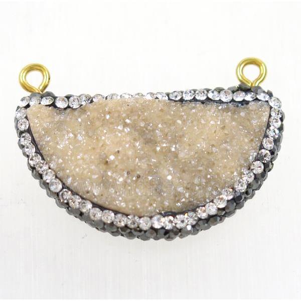lt.gold-champagne druzy quartz pendant paved rhinestone, half moon