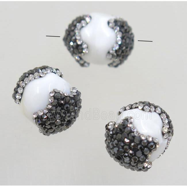 white porcelain bead paved rhinestone, round