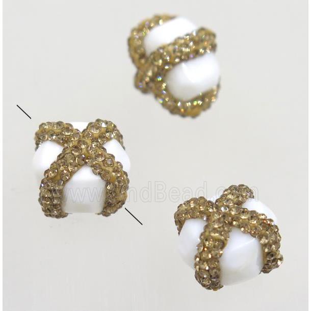 white porcelain bead paved rhinestone