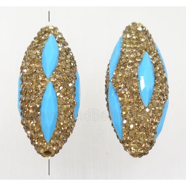 Clay rice beads paved yellow rhinestone with crystal galss