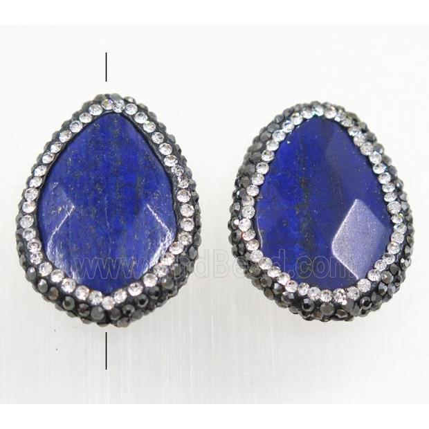 blue Lapis teardrop beads paved rhinestone