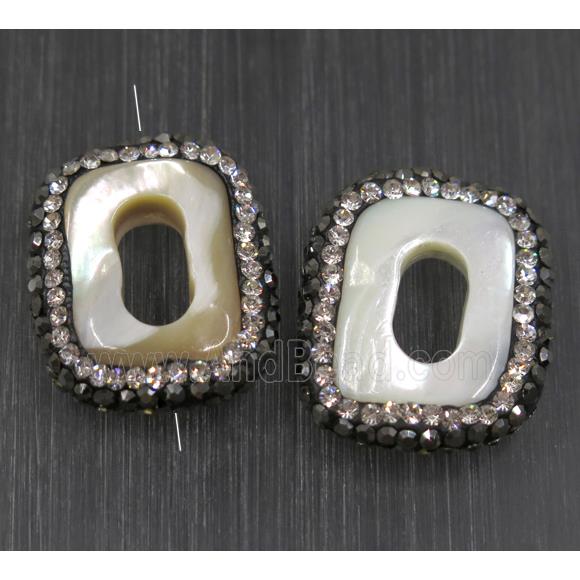 pearlized shell beads paved rhinestone, rectangle