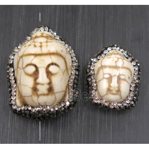 white Synthetic turquoise buddha beads paved rhinestone, dye
