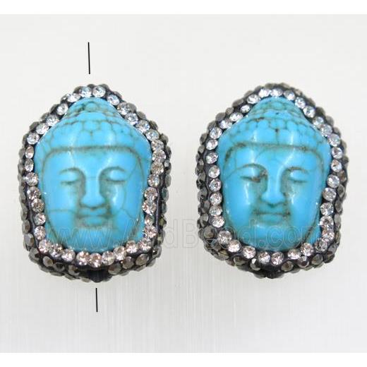 blue Synthetic turquoise buddha bead paved rhinestone, dye