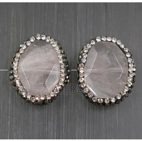 Rose Quartz beads paved rhinestone, faceted freeform