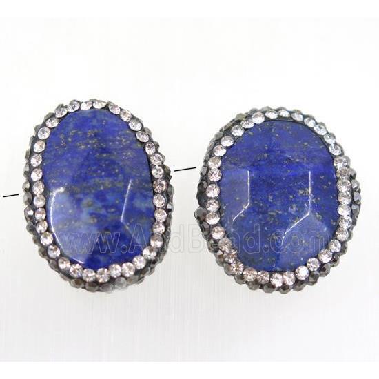 blue Lapis Lazuli beads paved rhinestone, faceted freeform
