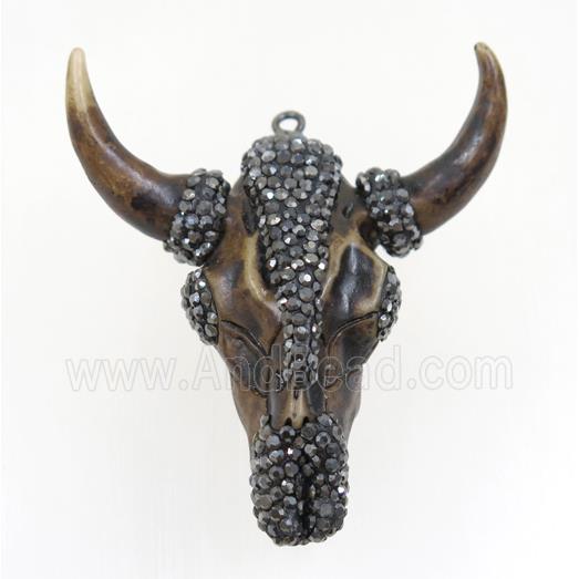 Resin BullHead pendant paved rhinestone, coffee