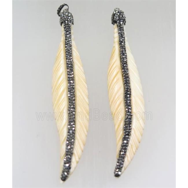 yellow bone feather pendant paved rhinestone