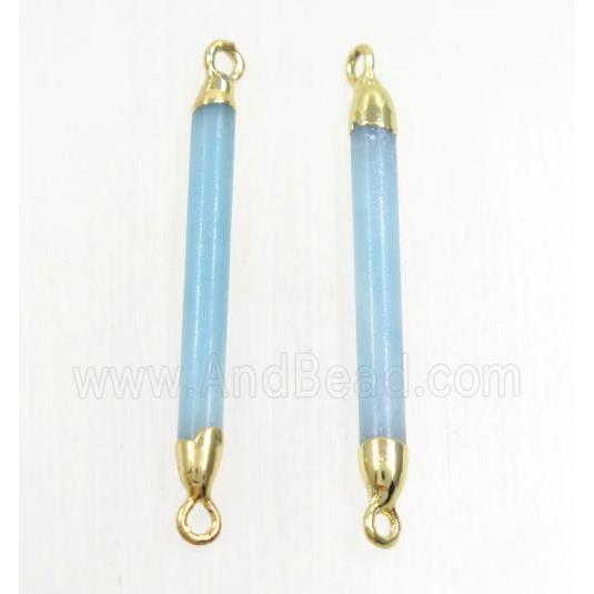 blue Amazonite connector, stick, gold plated