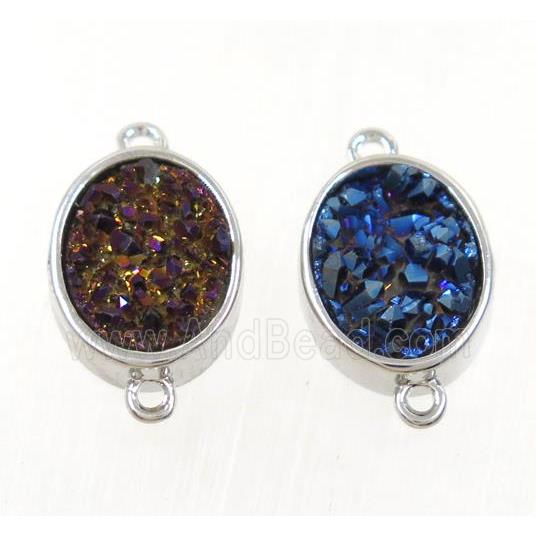 Druzy Quartz oval connector, mix color