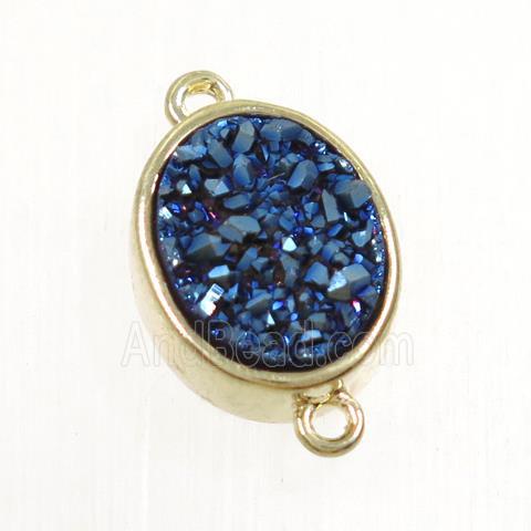 blue Druzy Quartz oval connector